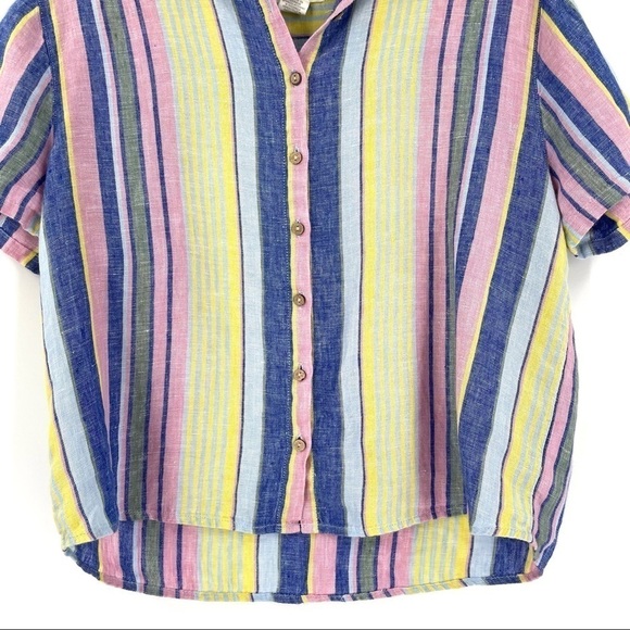C&C California 100% Linen Multicolor Striped Button Down Top - Picture 4 of 6
